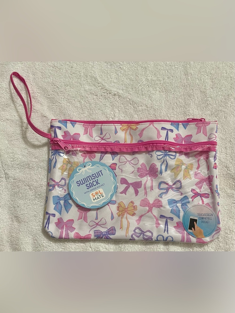Sol Mate Swimsuit Sack with Pink Trim and Bow Print